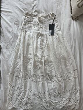 New With Tag - White Eyelet Smocked Waist Maxi Skirt